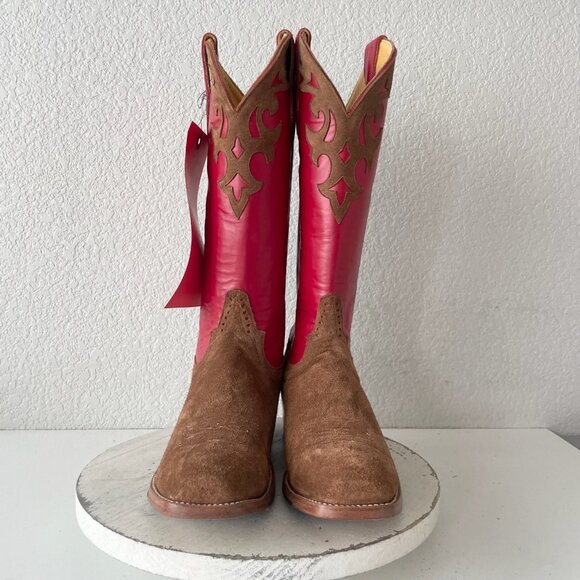 Rod Patrick Mens Cowboy Boots 14AAAA Brown Rough Out  Western Blunt Toe Red Top - Picture 7 of 11